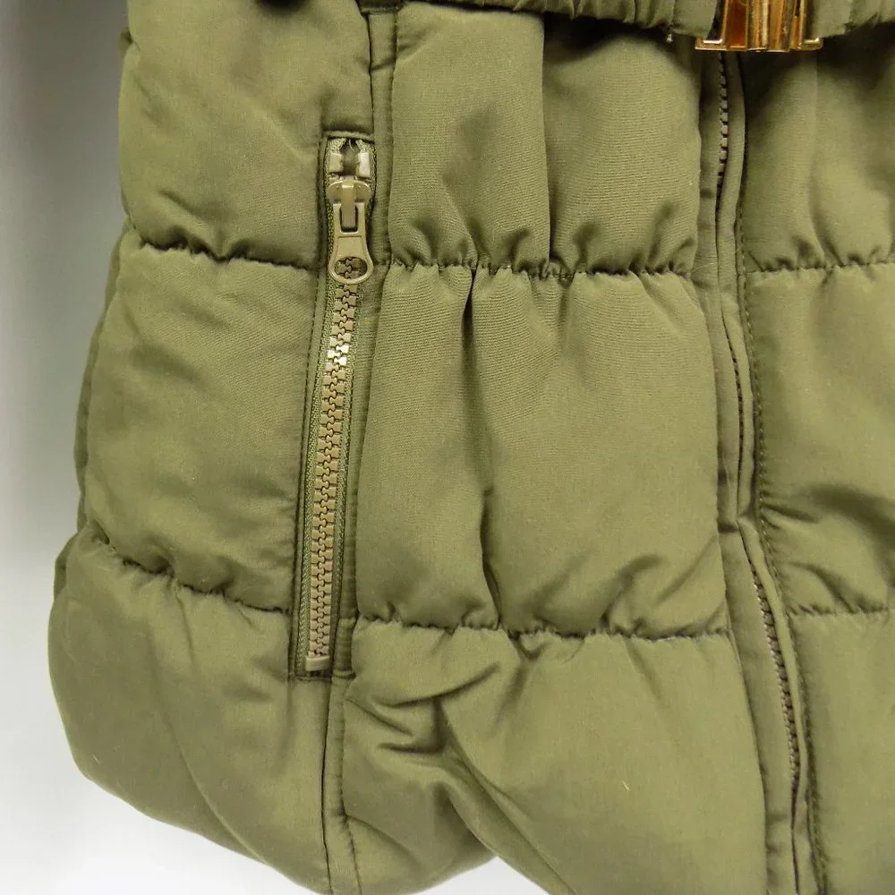 C'Esttoi Chico Belted Puffer Coat Fur Collar Olive Green NEW WITHOUT TAGS - Picture 3 of 10